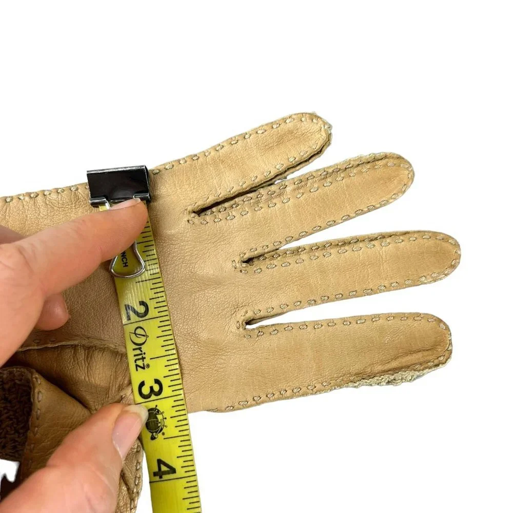 Vintage 50s Tan Crochet Leather Driving Gloves Medium